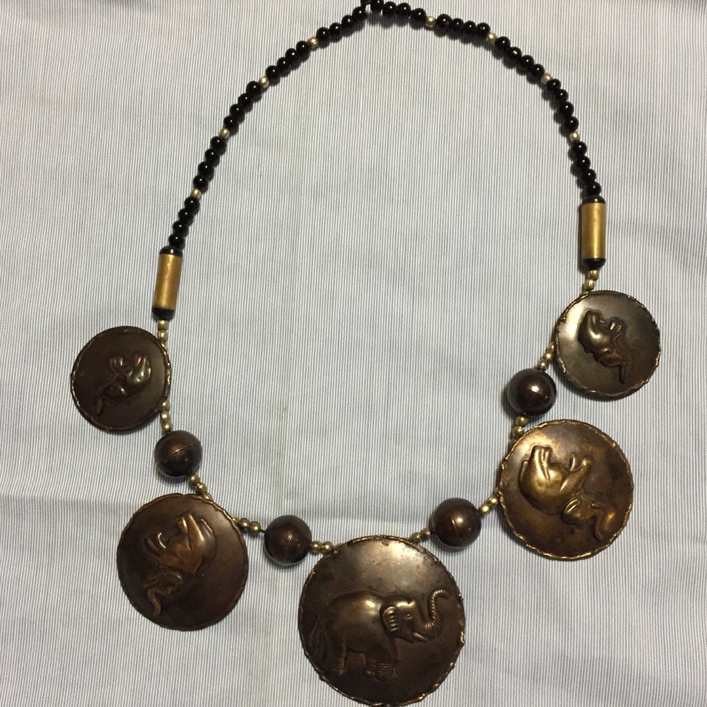 Elephant Metal Medallions 25 inch necklace